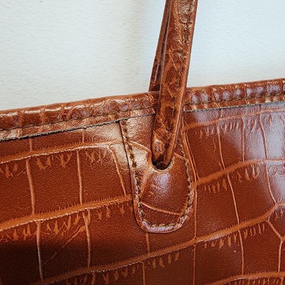 Maurizio Taiuti Large Shoulder Bag Crocodile Skin Pattern Brown Leather Vtg 90s - Picture 8 of 16